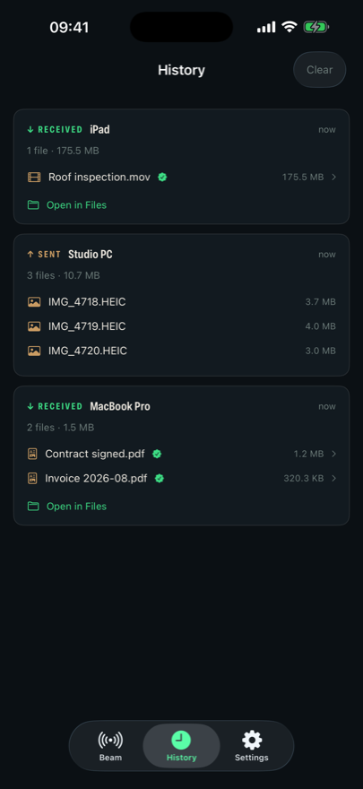 History with verified transfers